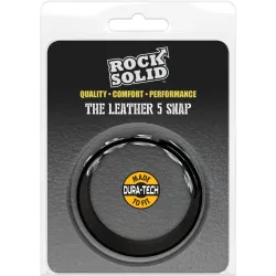 RockSolid by Doc Johnson Cockring ajustable en cuir The Leather 5 Snap Noir